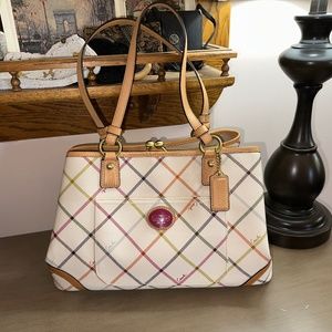 COACH Heritage Tattersall Plaid Kiss lock Frame Carry-All tote bag purse 23075